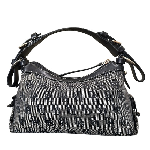 Dooney & Bourke Black Mini East West Slouch Bag Monogram Design and Leather Trim - Picture 2 of 15